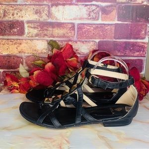 Isola Black and Gold Studded Strappy Gladiator Sandals-